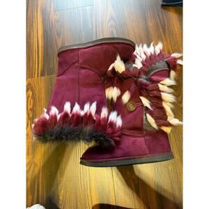 Just Fab Maroon/Burgundy with Fur Fuzzies Pull On Boots Size 9